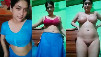 Horny girl unwraps her saree revealing her naked body